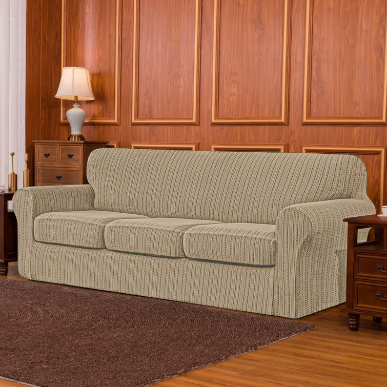 Dakota Fields Striped Jacquard Stretchy Soft Box Cushion Sofa Slipcover